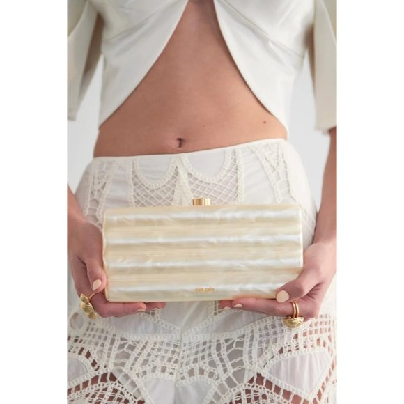 Cult Gaia Enid Textured Acrylic Clutch Bag in Ivory New Womens Purse - Picture 17 of 17